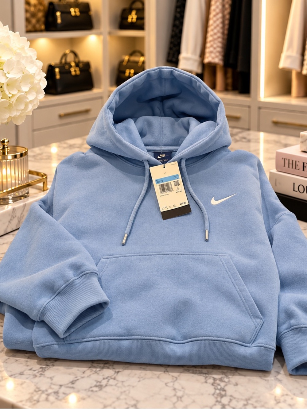 Nike Women’s Studio Fleece Light Blue Fleece Hoodie Sweatshirt